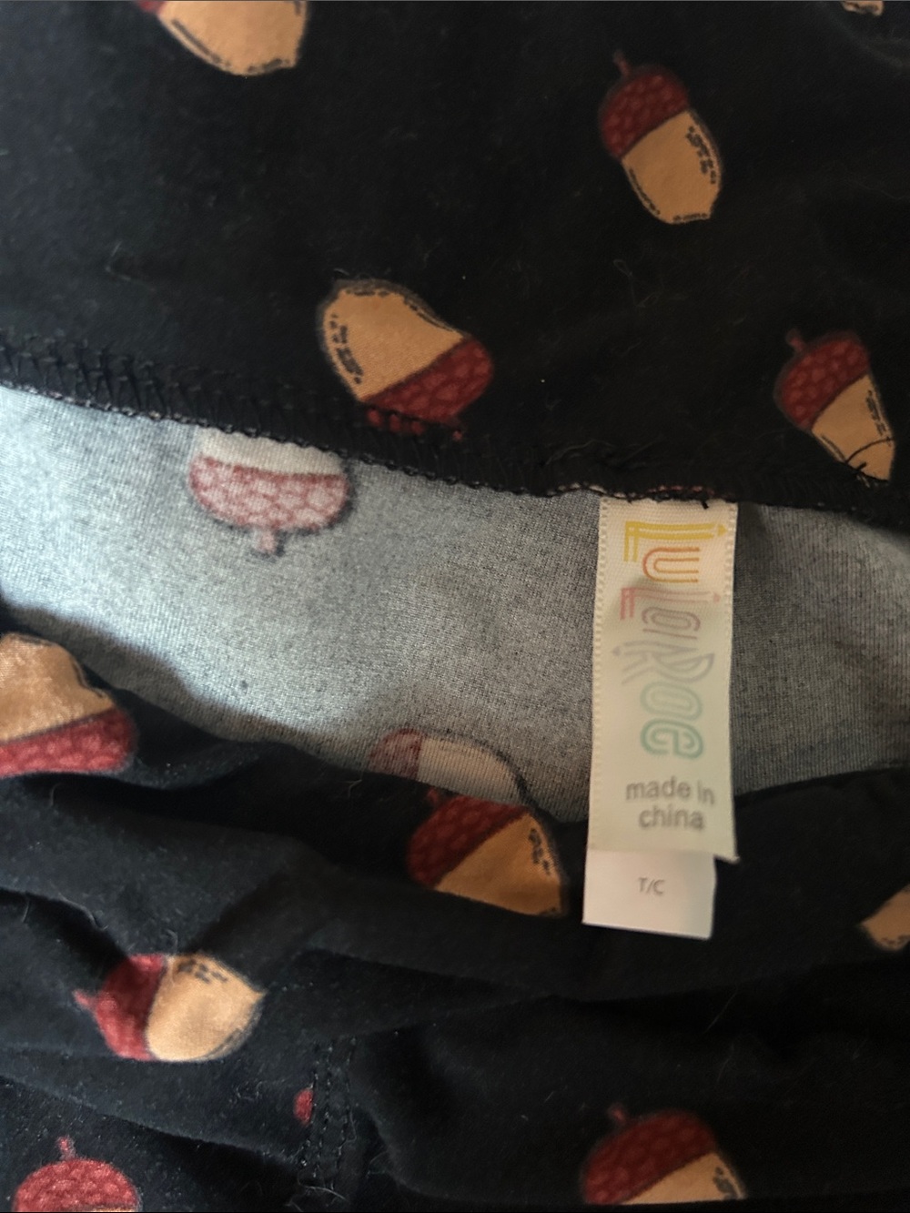 LuLaRoe Black Leggings with Acorn Print